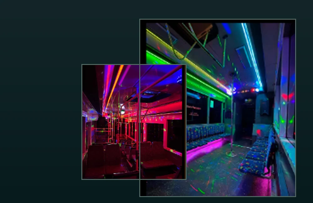Real Jono’s Party Bus interior photography from an earlier site capture, editorially reframed for the portfolio